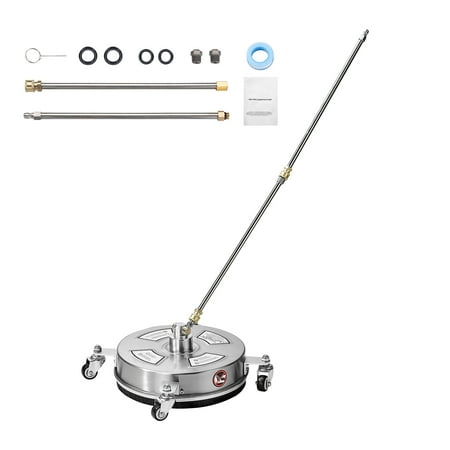 KFFKFF 14" Surface Cleaner for Pressure Washer, Stainless Steel Attachments with Quad Wheels, Maximum 4000 PSI, 1/4 Quick Connect, Dual Spray Nozzles, Pair of Extension Wands for Concrete, Patio,Deck