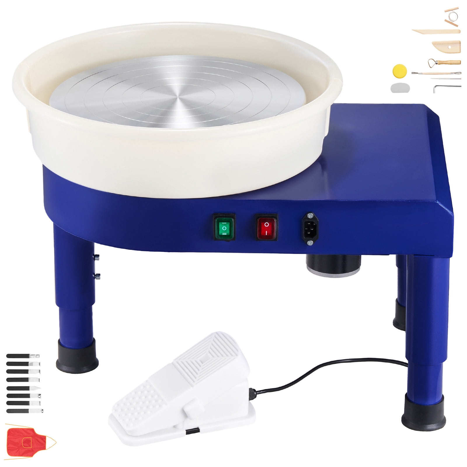 KFFKFF 14-inch Pottery Wheel with Adjustable Speed, Foot Pedal Control, Detachable Basin, Adjustable Legs, and Full Accessories for Home Pottery and DIY Projects, Blue