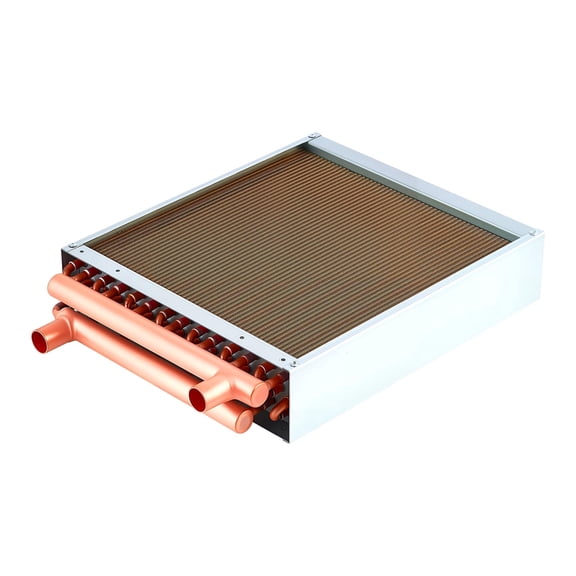 KFFKFF 14 x 14 in Water to Air Heat Exchanger, Finned Tube HVAC Coil with Copper Tubes & Aluminum Fins, 65K BTU Output for Hydronic Heating, Cooling Systems, and Outdoor Wood Furnaces