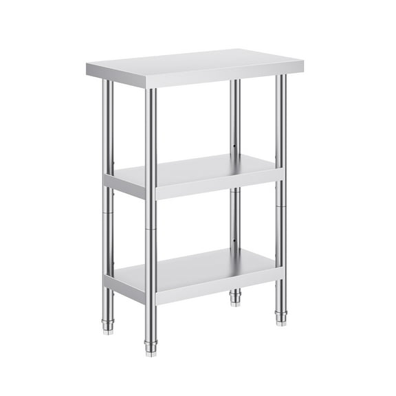 KFFKFF 14" x 24" Stainless Steel Worktables Workstations, Food Preparation Table with Adjustable Shelves, Robust Prepping Table Metal Workstation