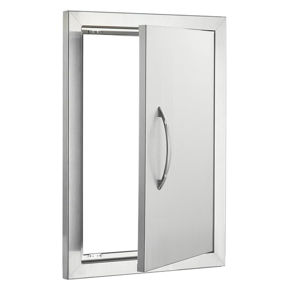 KFFKFF 14W x 20H Inch Single Outdoor Kitchen Access Door, Stainless Steel Vertical Flush Mount Door with Handle, Suitable for BBQ Island, Grilling Station, and Outdoor Cabinet