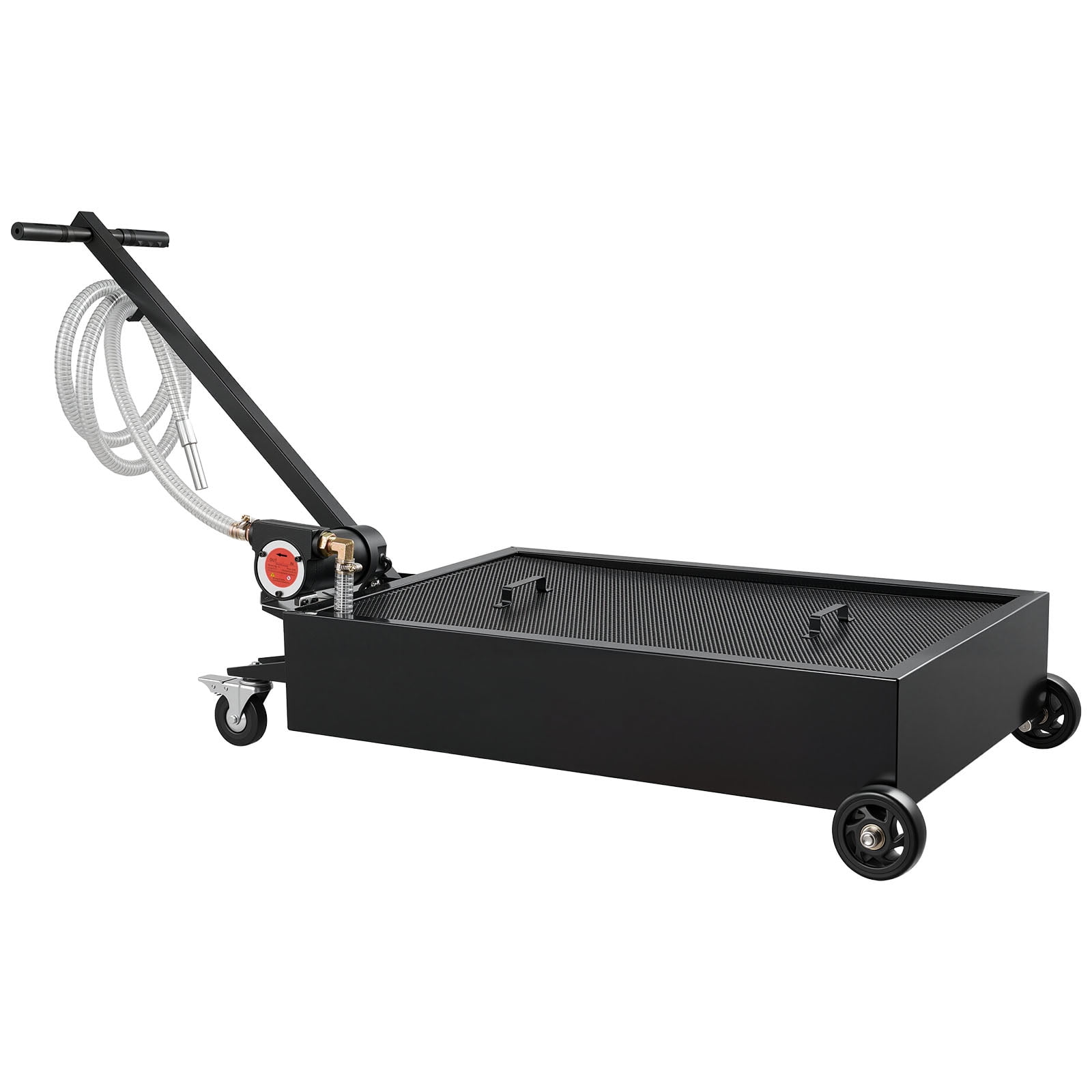 KFFKFF 15-Gallon Low Profile Oil Drain Pan with Electric Pump, Rolling Design, Leak-Resistant and Durable, Compatible with Cars, SUVs, Trucks, Motorcycles, and ATVs