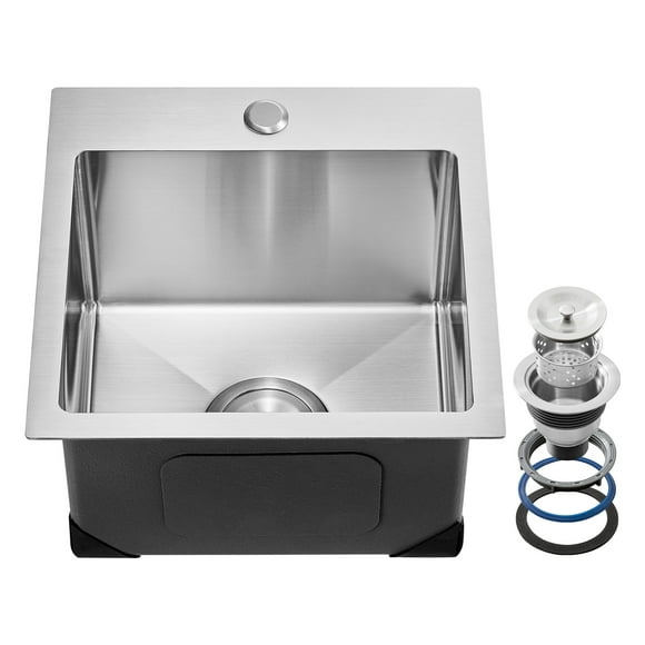 KFFKFF 15-Inch Kitchen Sink Workstation, 304 Stainless Steel Drop-In Single Bowl Basin with Accessories, Ideal for RVs, Prep Kitchens, Laundry Rooms, and Bars