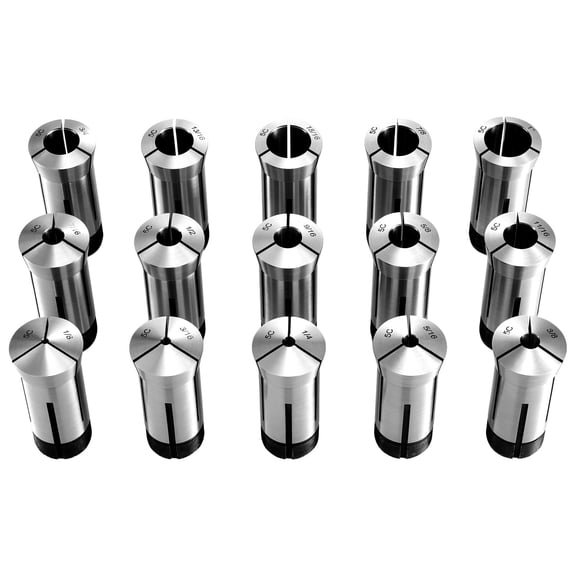 KFFKFF 15-Piece 5C Collet Set 1/8"-1" for Milling Machines and Drill Presses, Precision Round Collets with 0.0008" TIR, Hardened and Ground, Includes Storage Case