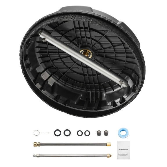 KFFKFF 15" Surface Cleaner for Pressure Washer, Plastic Attachments with Quad Wheels, Maximum 4000 PSI, 1/4 Quick Connector, Dual Spray Nozzles, Pair of Extension Wands for Walkway, Patio, Deck