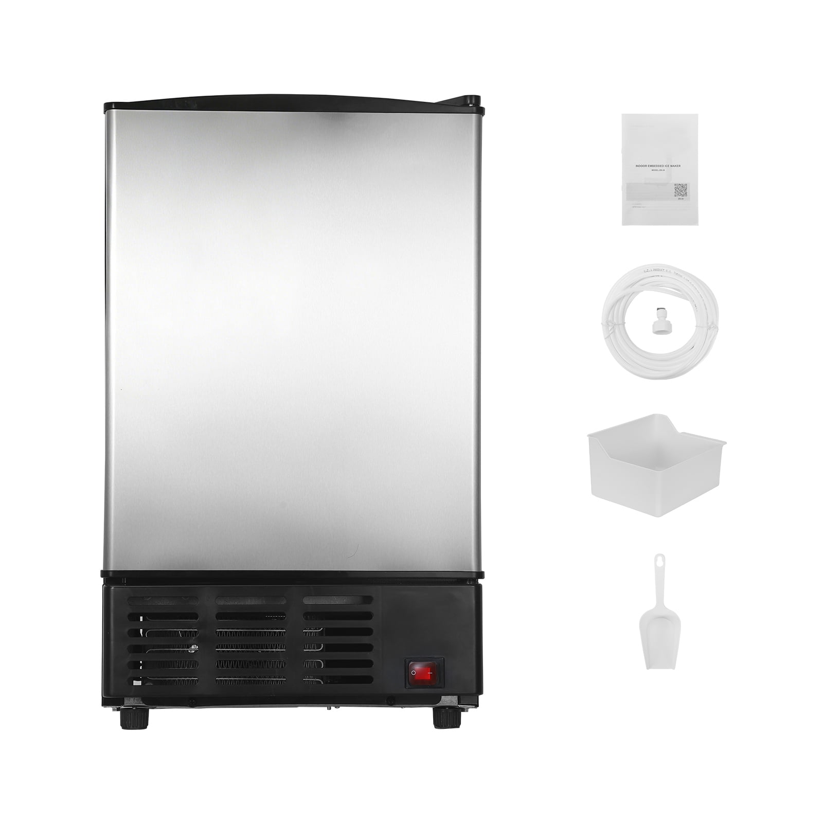 KFFKFF 15" W Under Counter Ice Maker, 15 lbs/Day Crescent Ice Machine with 11 lbs Storage Bin & Reversible Door, Freestanding Ice Maker for Home or Commercial Kitchens - No Drain Needed
