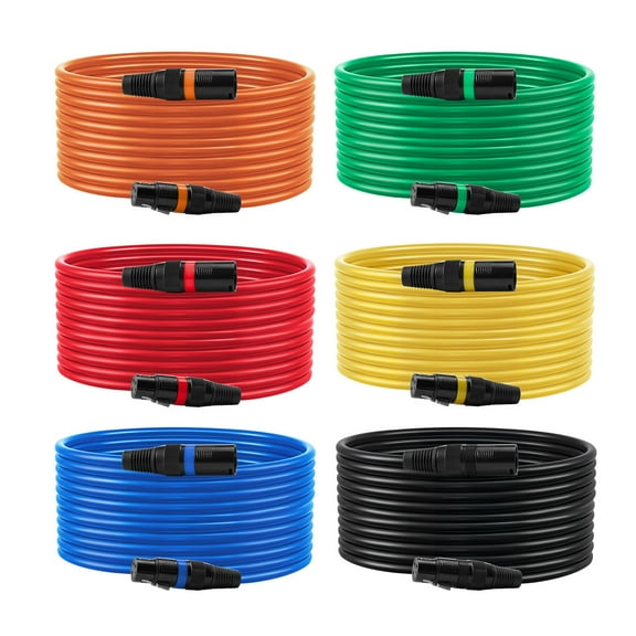 KFFKFF 15 ft XLR Cable, 6-Pack, Balanced Shielded 3-Pin Male to Female Mic Cables with Gold-Plated Connectors, Ideal for Stage Lighting, Microphones, Amplifiers, Mixers, and Speaker Systems