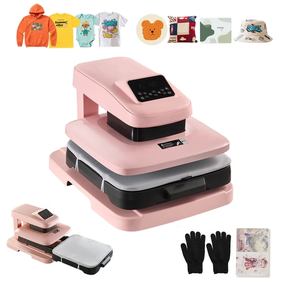 KFFKFF 15 x 15 Inch Automatic Heat Press Machine, Pink, with Adjustable Pressure, Digital Controls, Quick and Uniform Heating, Ideal for T-Shirts, Sublimation, Vinyl, and Heat Transfer Projects
