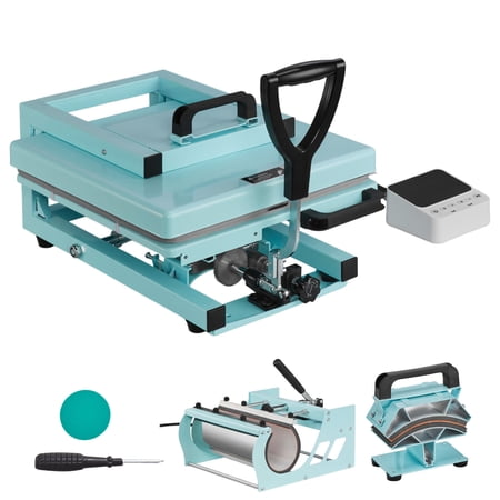KFFKFF 15 x 15 Inch Heat Press Machine, 5-in-1 Multifunctional Design, Quick and Even Heating, Innovative Patented Structure, User-Friendly Operation, Sublimation Press, Light Green