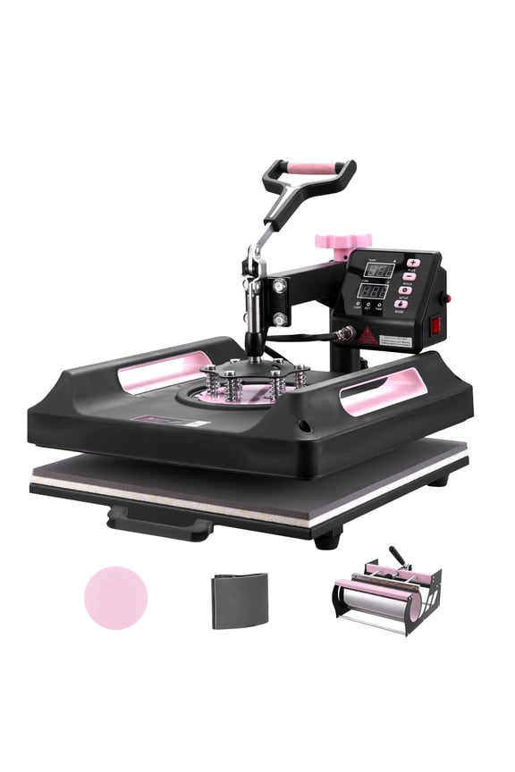 15 x 15 inch Heat Press Machine, 5 in 1 Heat Transfer Machine with 30 oz Tumbler Press, 360 Swing Away Digital T-Shirt Press, Teflon-Coated Surface, Suitable for T-Shirts, Mugs, Hats, Black