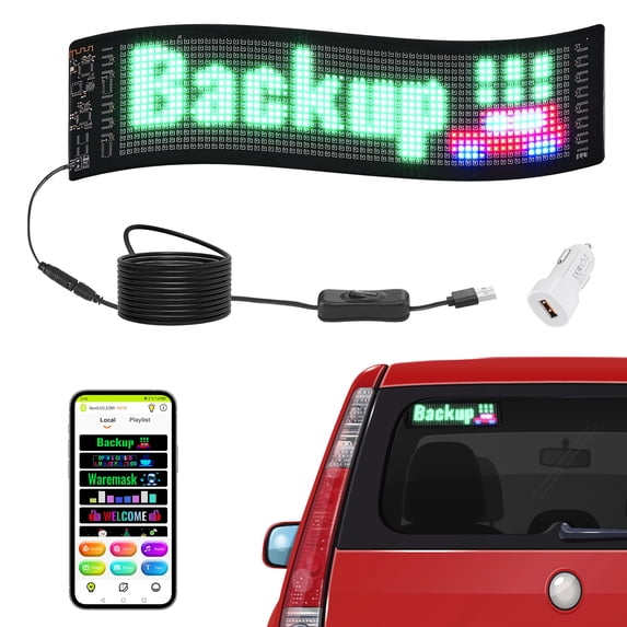 KFFKFF 15"x4" Programmable LED Sign,P5 Full Color LED Scrolling Panel,DIY Custom Text Animation Pattern Display Board,USB Bluetooth APP Control Shop Sign for Car Windows,Storefront,Bar
