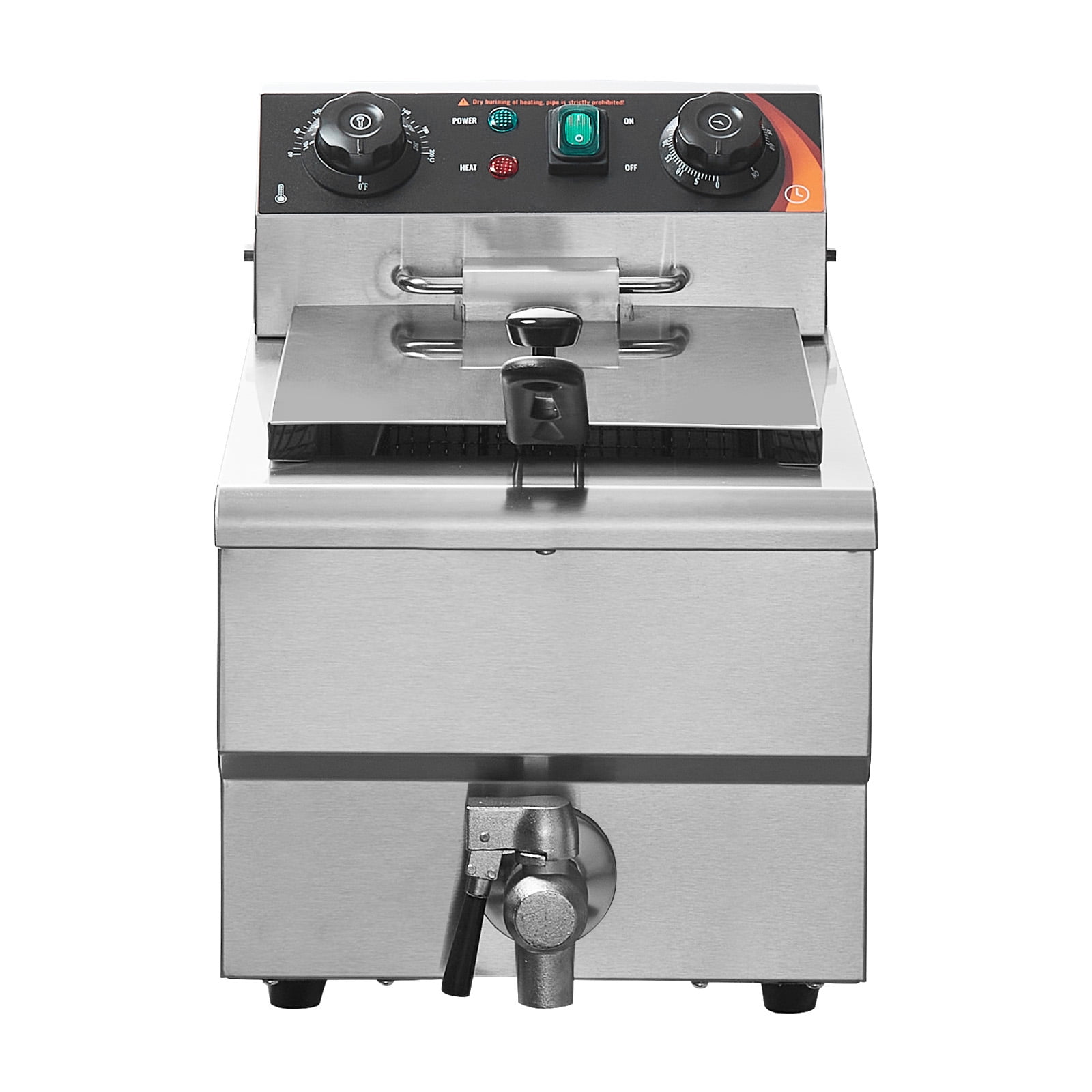 KFFKFF 1500W Electric Counter Fryer, 11.6Qt/11L Stainless Single Oil Fryer with Basket, Features Temp & Time Control, Overheat Safety, Ideal for Kitchen & Restaurant