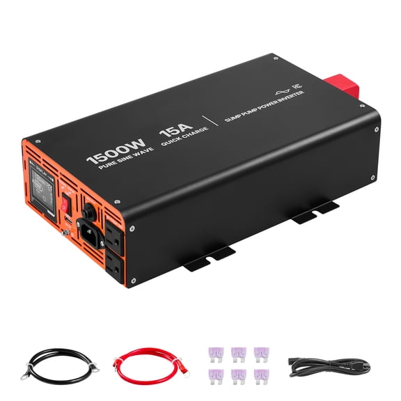 KFFKFF 1500W Sump Pump Backup System with LCD Display, Automatic Battery Inverter Power Switching, Pure Sine Wave Output for Basement Protection During Power Outages, Battery Not Included