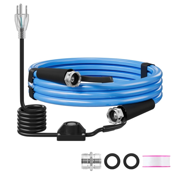 KFFKFF 15FT Heated Water Hose for RV, Antifreeze to -45F, 1/2" ID, Smooth Surface, Built-in Thermostat, Freeze-Resistant, Leak-Proof, Lead and BPA-Free, Quick Heating for RVs, Camping, and Gardens