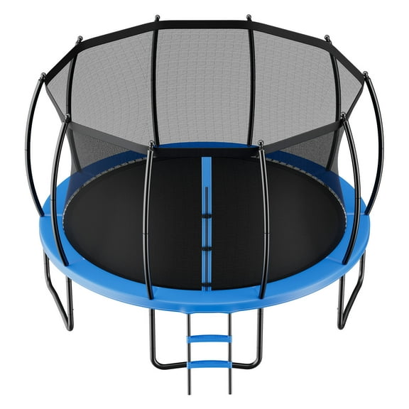 KFFKFF 15FT Outdoor Trampoline with Safety Enclosure Net, Durable Frame, and Thick Protective Pad, Supports Up to 470 lbs, Rust-Resistant Design for Backyard Fun