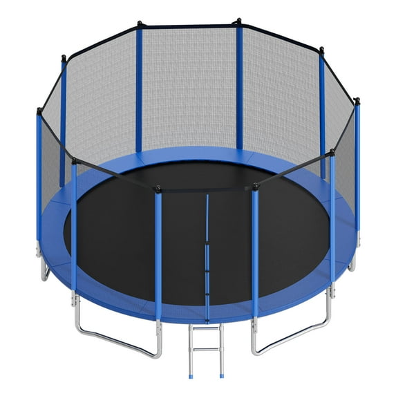 KFFKFF 15FT Round Outdoor Trampoline with Safety Enclosure Net, ASTM Certified, Durable Design, 470 lbs Weight Capacity, Rust-Resistant Backyard Trampoline for Children and Adults