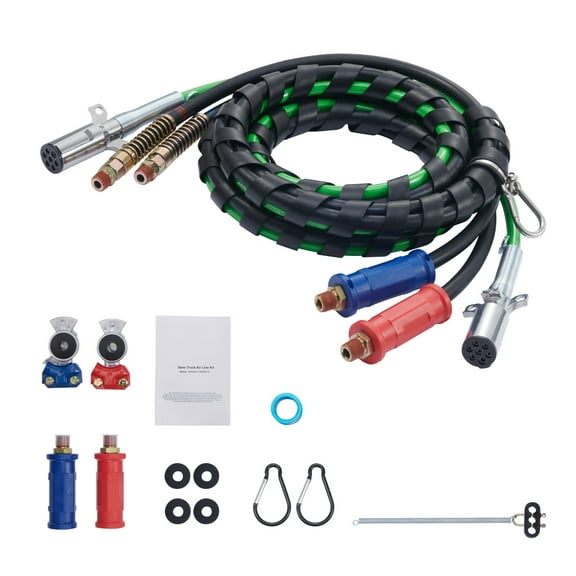 KFFKFF 15FT Semi Truck Air Line Kit with 3-in-1 Hoses, 7-Way ABS Power Cable, Glad Hands, Seals, and Tender Spring for Trailer and Tractor