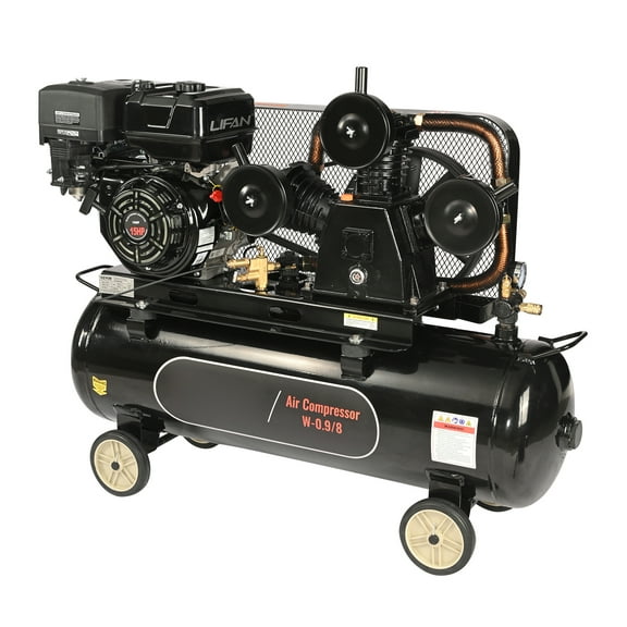 KFFKFF 15HP Gas-Fueled Air Compressor, 30 Gallon Horizontal Compressor Tank, 33CFM@115PSI Gas Propelled Piston Pump Compressed Air System with 115PSI Maximum Pressure for Building Sites Workshop