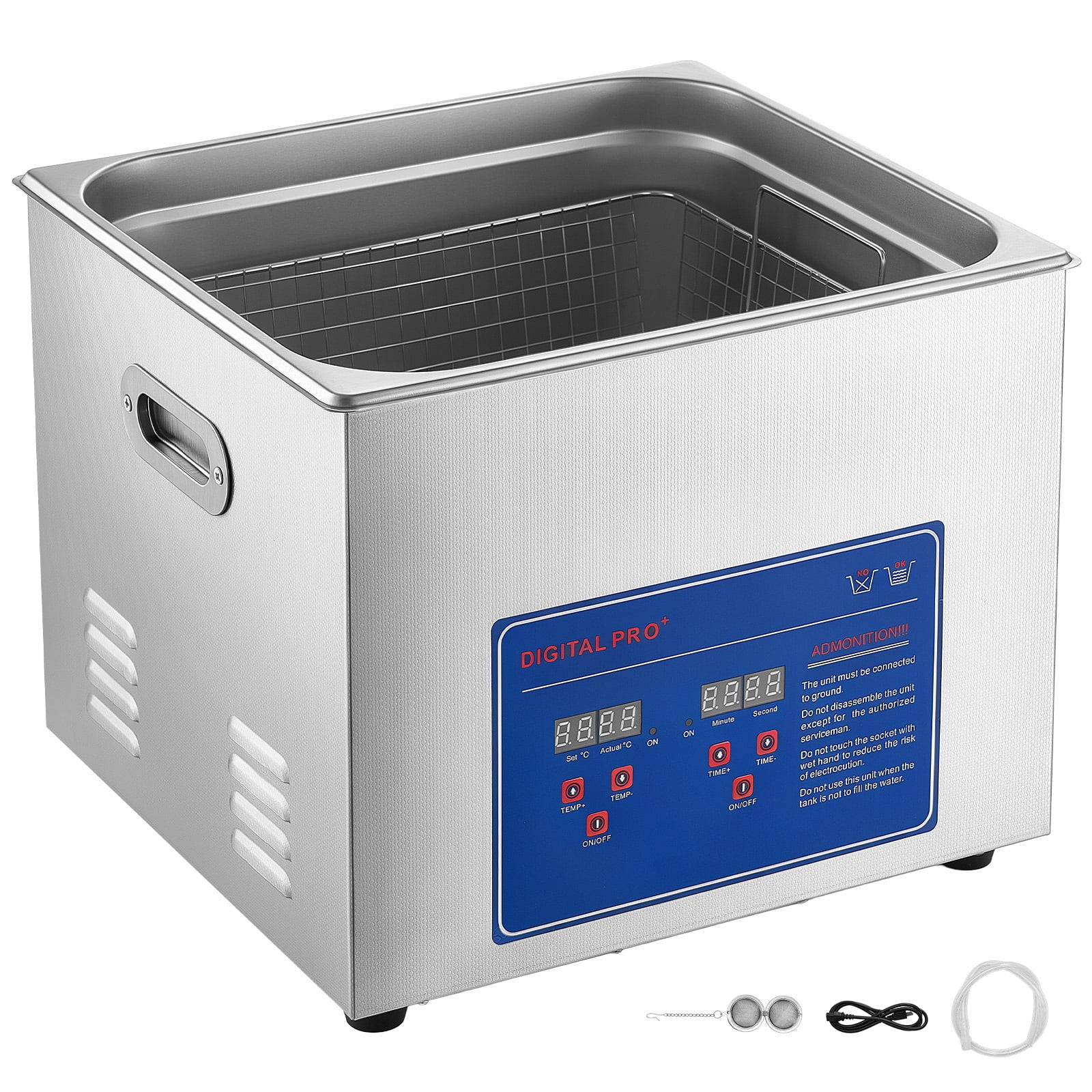 KFFKFF 15L Ultrasonic Cleaner with Digital Controls, 40kHz Frequency, Stainless Steel Cleaning Machine with Basket, Ideal for Auto Parts and Glasses