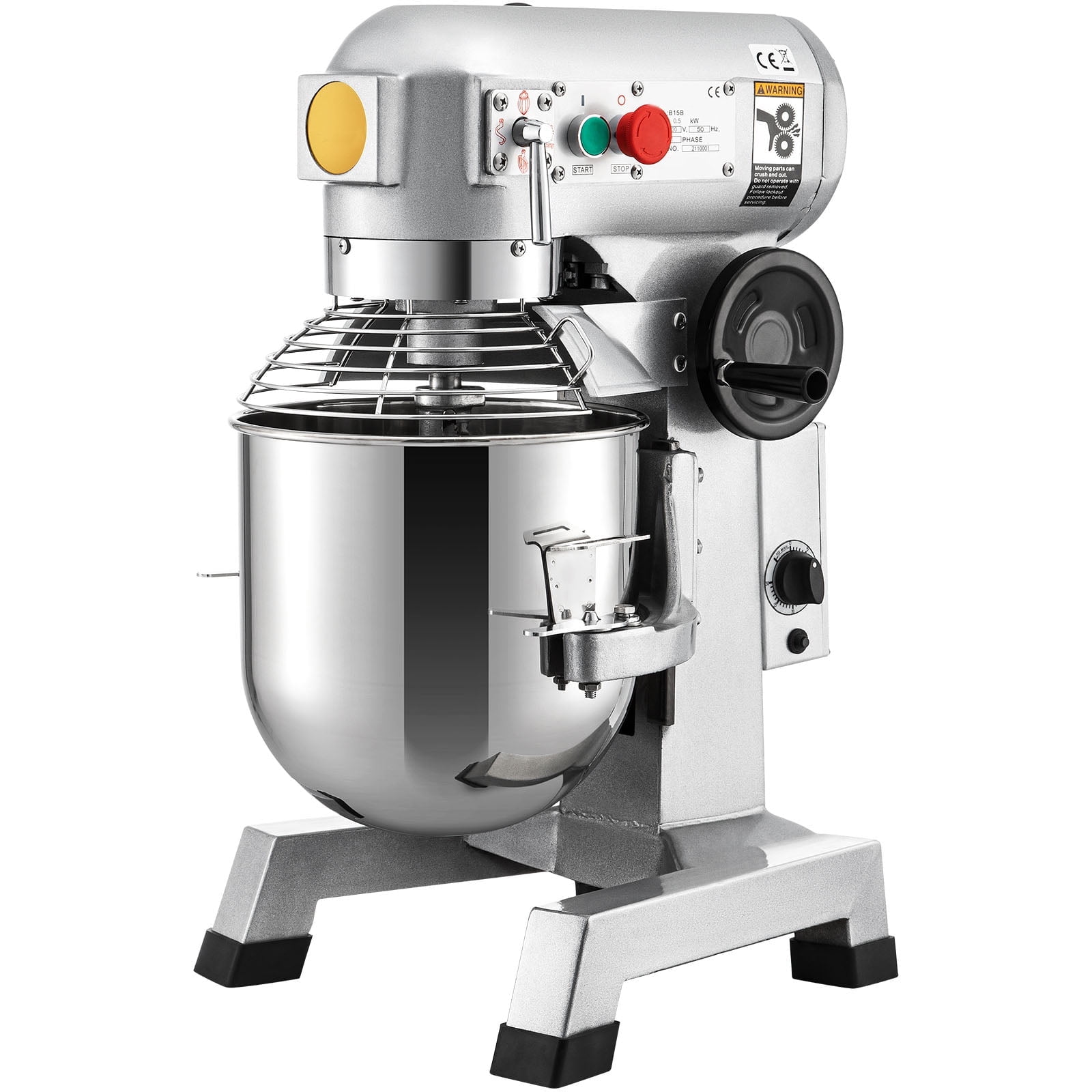 KFFKFF 15Qt Commercial Food Mixer with Timer Function, 500W Stainless Steel Bowl, Heavy Duty Electric Mixer for Food Preparation, Adjustable Speeds at 113/184/341 RPM, Includes Dough Hook and Whisk