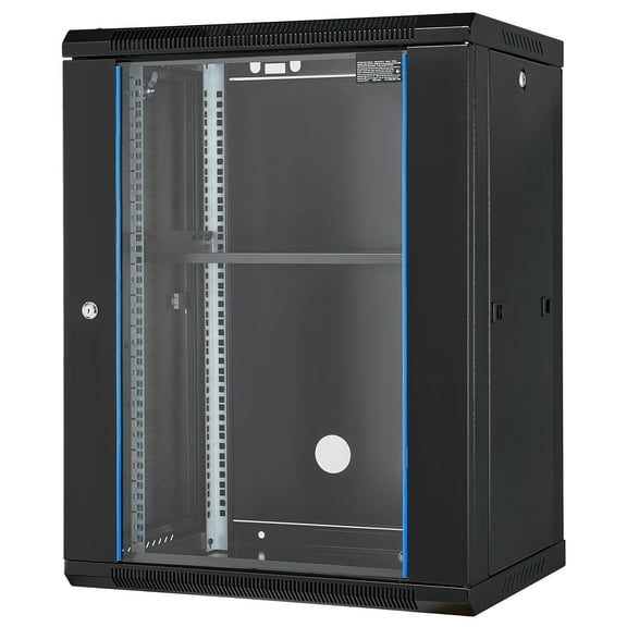 KFFKFF 15U Wall-Mounted Network Cabinet, 500 lbs Ground Load Capacity, Server Rack Enclosure with Lockable Tempered Glass Door, Removable Side Panels, Durable Q235 Carbon Steel