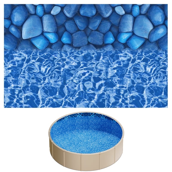 KFFKFF 15ft Round Overlap Pool Liner, Vinyl Liner for 54-inch Wall Height, Easy Installation with Leak-Resistant Patches, Suitable for Steel-Sided Above-Ground Pools, Outdoor Use,Boulder Swirl Design