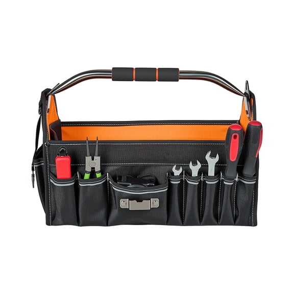 KFFKFF 16.1-Inch Tool Bag, 33-Pocket Open Top Organizer with Handle, Adjustable Shoulder Strap, Portable Storage for Electrical Maintenance, DIY Projects, and Jobsite Use