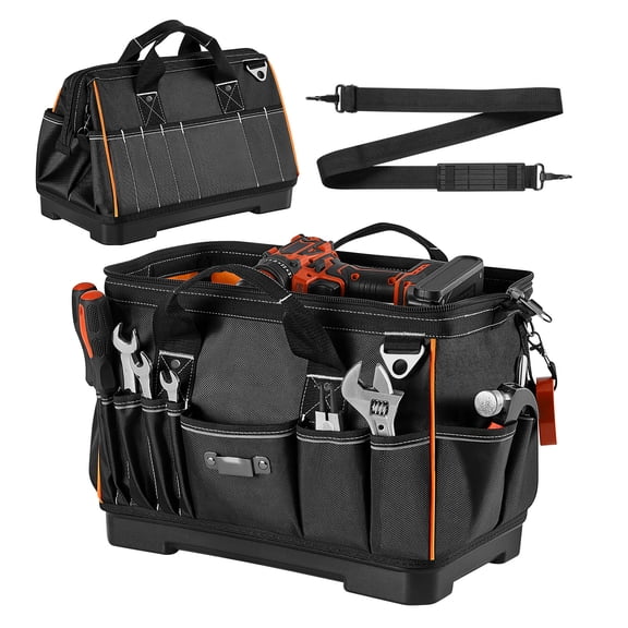 KFFKFF 16.1-Inch Tool Bag, 33-Pocket Portable Organizer with Water-Resistant Base, Zipper Closure, and Adjustable Shoulder Strap, Ideal for Tool Storage and Easy Transport