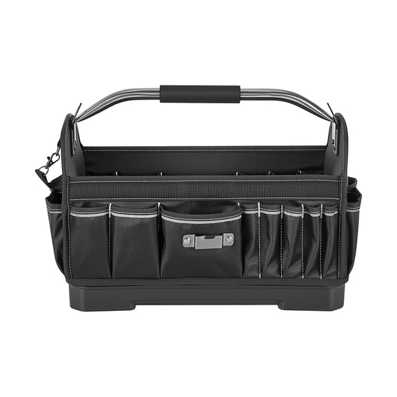 KFFKFF 16.1-Inch Tool Bag with 33 Pockets, Open Top Design, Portable Toolbox Organizer with Hard Plastic Base and Adjustable Shoulder Strap, Ideal for Electrical Maintenance, DIY Projects
