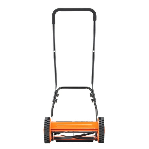 KFFKFF 16-Inch Manual Push Reel Lawn Mower, 5-Blade Design, Adjustable Cutting Height from 0.6 to 1.75 Inches, Walk-Behind Mower with Grass Collection Bag for Lawns, Driveways, and Courtyards