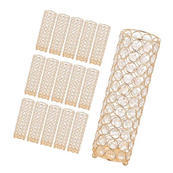 KFFKFF 16 PCS Crystal Wedding Flower Vase, 10.24 in Tall Table Centerpieces, Elegant Cylinder Vases with Easy Assembly, Versatile Decoration Stand for Events, Parties, and Home, Gold