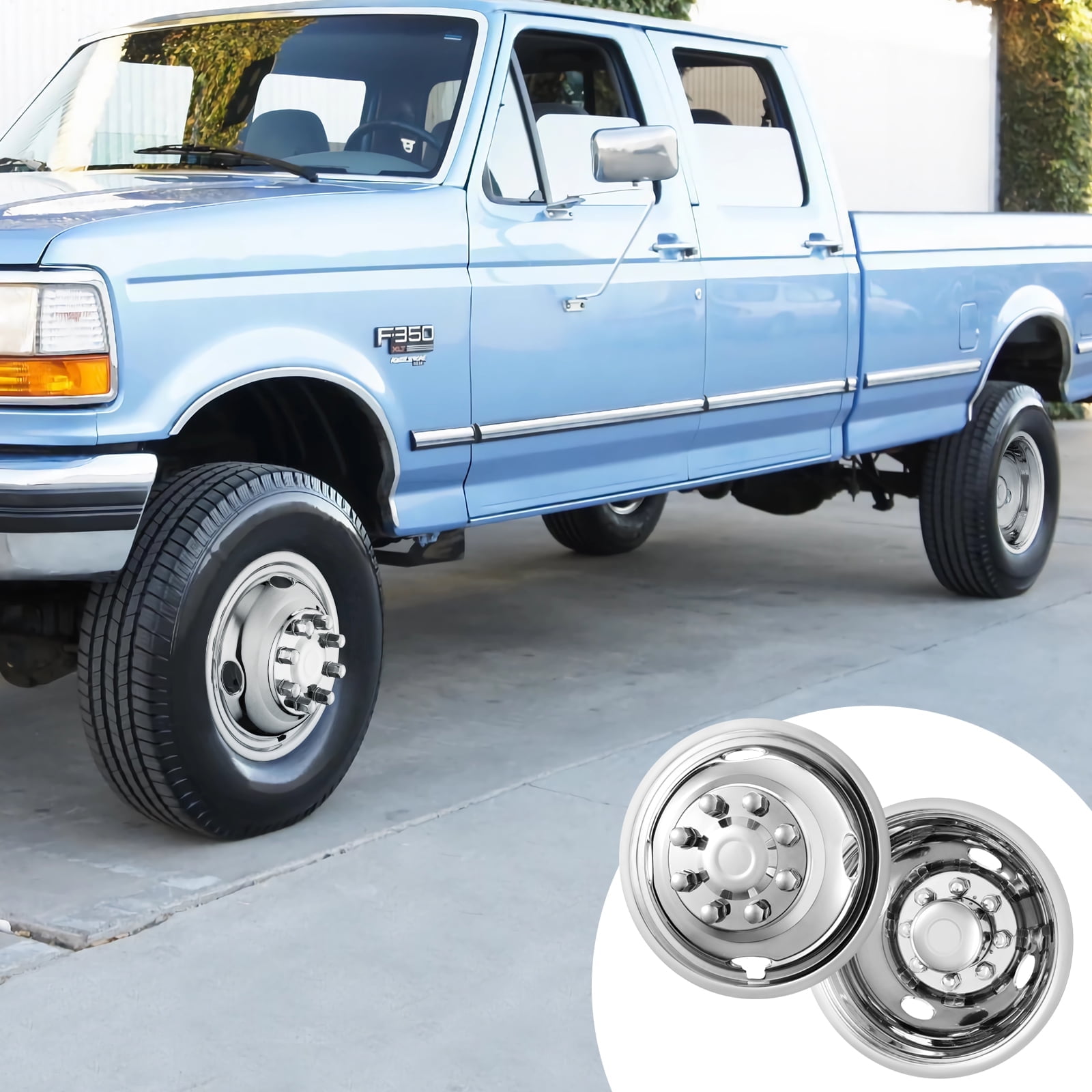 JIUXI 16-Inch 8-Lug Polished Stainless Steel Wheel Simulator Kits - Fits Chevy, Ford, Dodge 3500 Models 1 thumbnail image