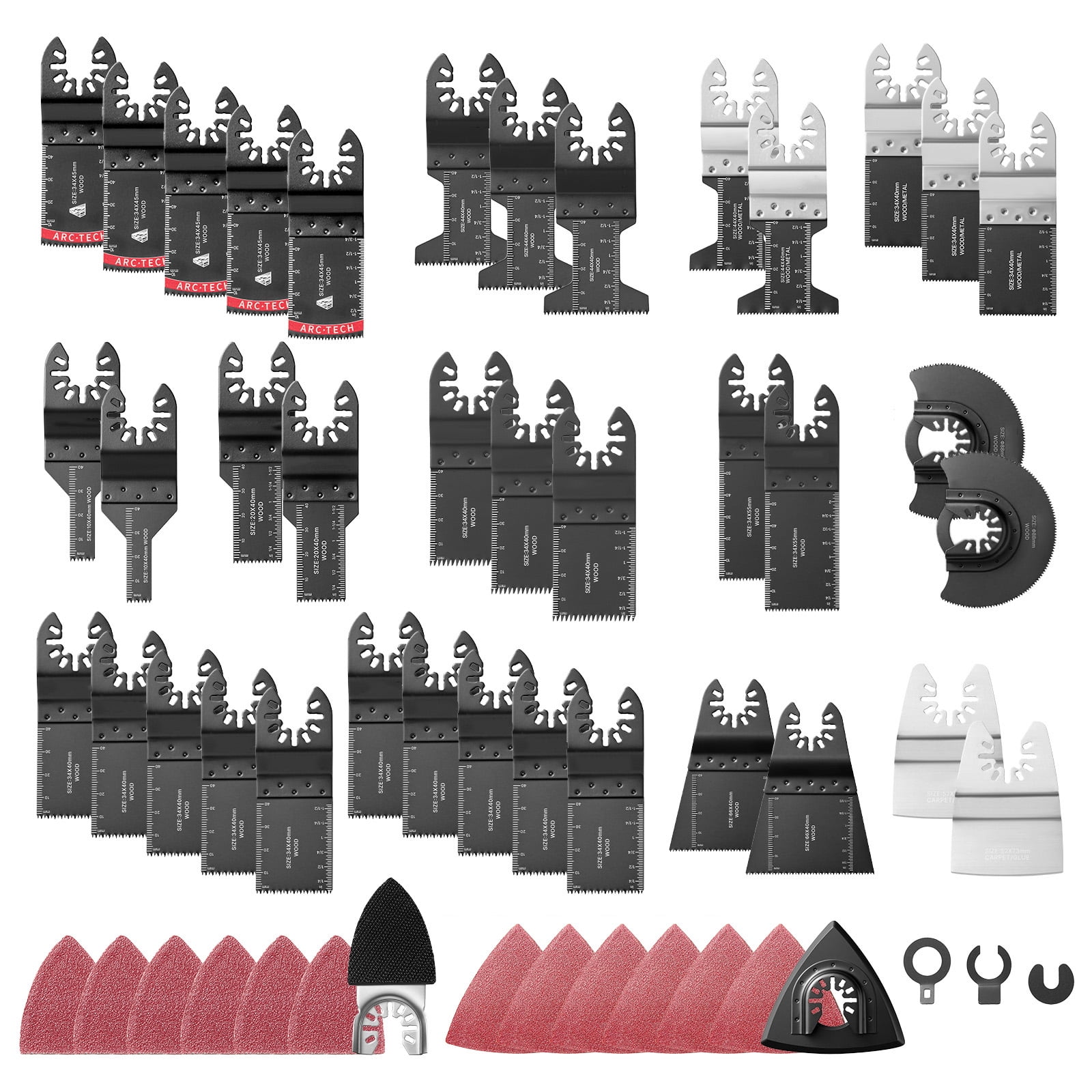 KFFKFF 160-Piece Oscillating Tool Kit  Includes 36 Multi-Tool Blades, 2 Scrapers, 2 Sanding Pads, and 120 Sandpapers, Compatible with Various Materials like Wood, Plastic, and Metal