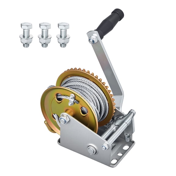 KFFKFF 1600 lbs Hand Winch, Durable Manual Crank with 32.8ft Steel Cable, Two-Way Ratchet, Non-Slip Handle, Easy-to-Install Gear for Boat Trailer and ATV Towing