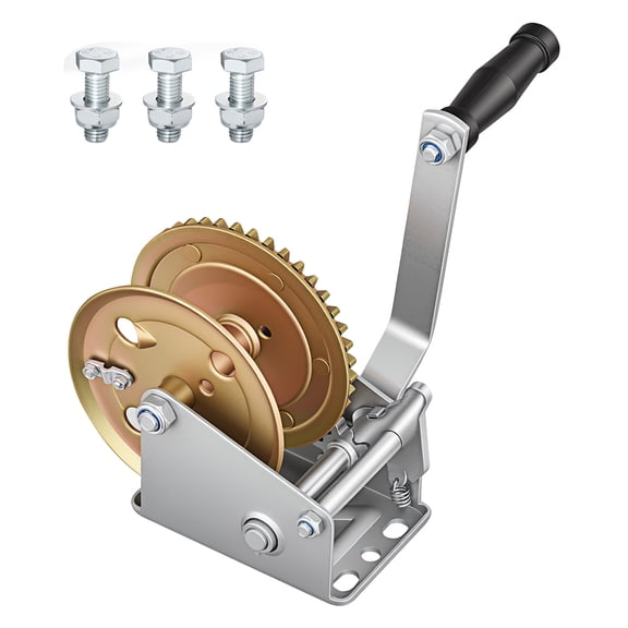 KFFKFF 1600 lbs Hand Winch, Durable Manual Rope Crank with Two-Way Ratchet, 4:1 Gear Ratio, Easy-to-Install Gear for Boat Trailer and ATV Towing