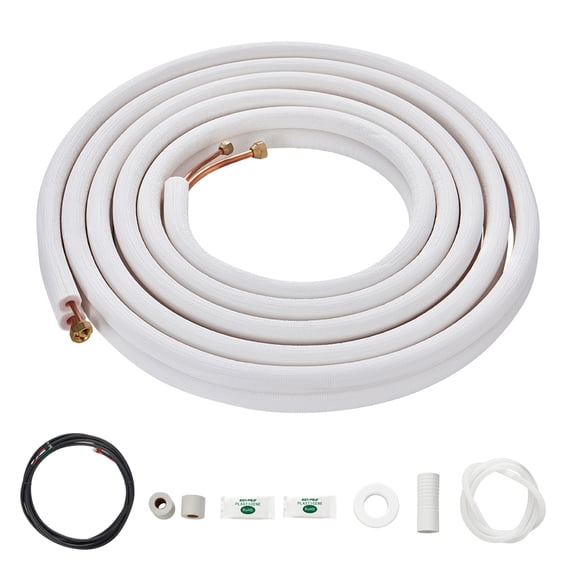 KFFKFF 16FT Mini Split Line Set, 1/4" & 1/2" O.D Copper Tubing with Triple-Layer Insulation, Compatible with Air Conditioning and Heating Systems, Includes Accessories and 18ft Connection Cable