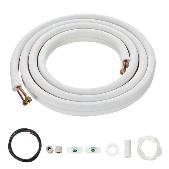 KFFKFF 16FT Mini Split Line Set, 1/4" & 3/8" O.D Copper Tubing with Triple-Layer Insulation, Compatible with Air Conditioning, Heat Pumps, and HVAC Systems, Includes 18ft Connection Cable