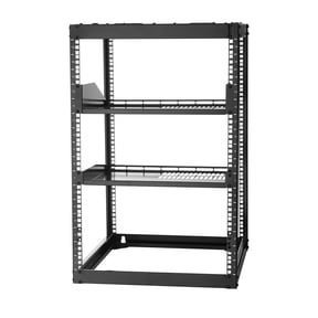 KFFKFF 16U Open Frame Network Rack, 23-inch Depth, Wall-Mountable or Floor-Standing Server Rack, Durable 4-Post Design with Vented Shelves & Mounting Accessories, Compatible with Various IT
