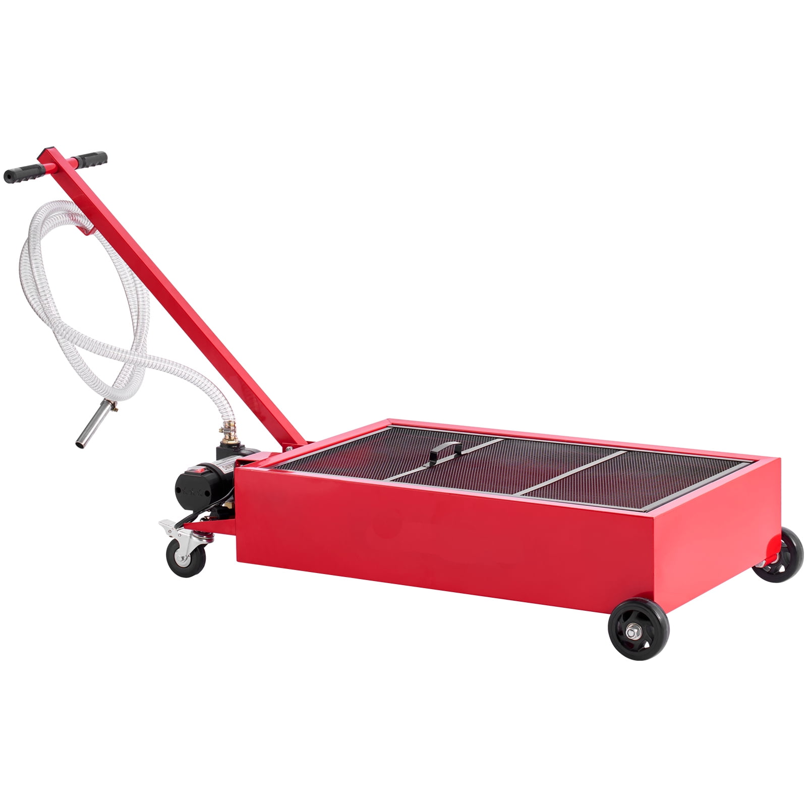 KFFKFF 17-Gallon Low-Profile Oil Drain Pan with Electric Pump, Rolling Design, 7.2 ft Hose, T-Handle, Durable and Leak-Resistant, Suitable for Cars, SUVs, Trucks, and ATVs, Red