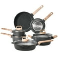thumbnail image 1 of KFFKFF 17-Item Nonstick Cookware Collection, Granite Kitchen Set, Compatible with Induction Stoves, RV Cooking Ensemble with Fry, Sauce, Saute Pans, Reinforced Glass Covers, and Pan Guards, Black, 1 of 9