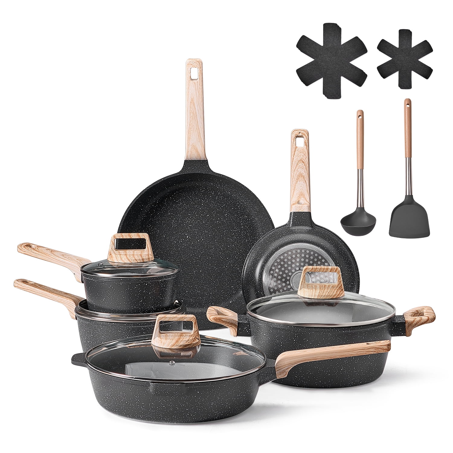KFFKFF 17 Piece Non-stick Cookware Set, Compatible with Gas, Electric ...