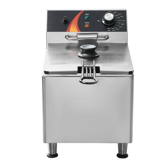 KFFKFF 1750W Electric Fryer for Commercial Use, Countertop Design with Basket, 12Qt Capacity, Adjustable Feet, Stainless Steel, Temperature Control, Safety Overheat Protection