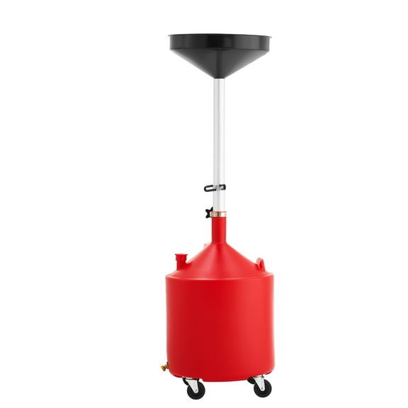 KFFKFF 18-Gallon Waste Oil Drain Tank, Industrial Fluid Collection Tank with Adjustable Funnel, Mobile Oil Drainer with Wheels, Fluid Transfer System for Auto Repair Shops and Garages, Red