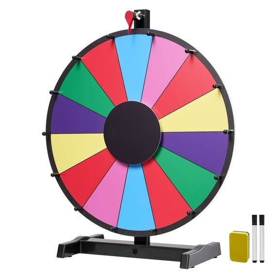 KFFKFF Spinning Prize Wheel with Stand, 18-Inch 14-Slot, 6-Color Design, 1 x Dry Erase, 2 x Markers, 1 x Leaf Pointers, 1 x Droplet Pointers