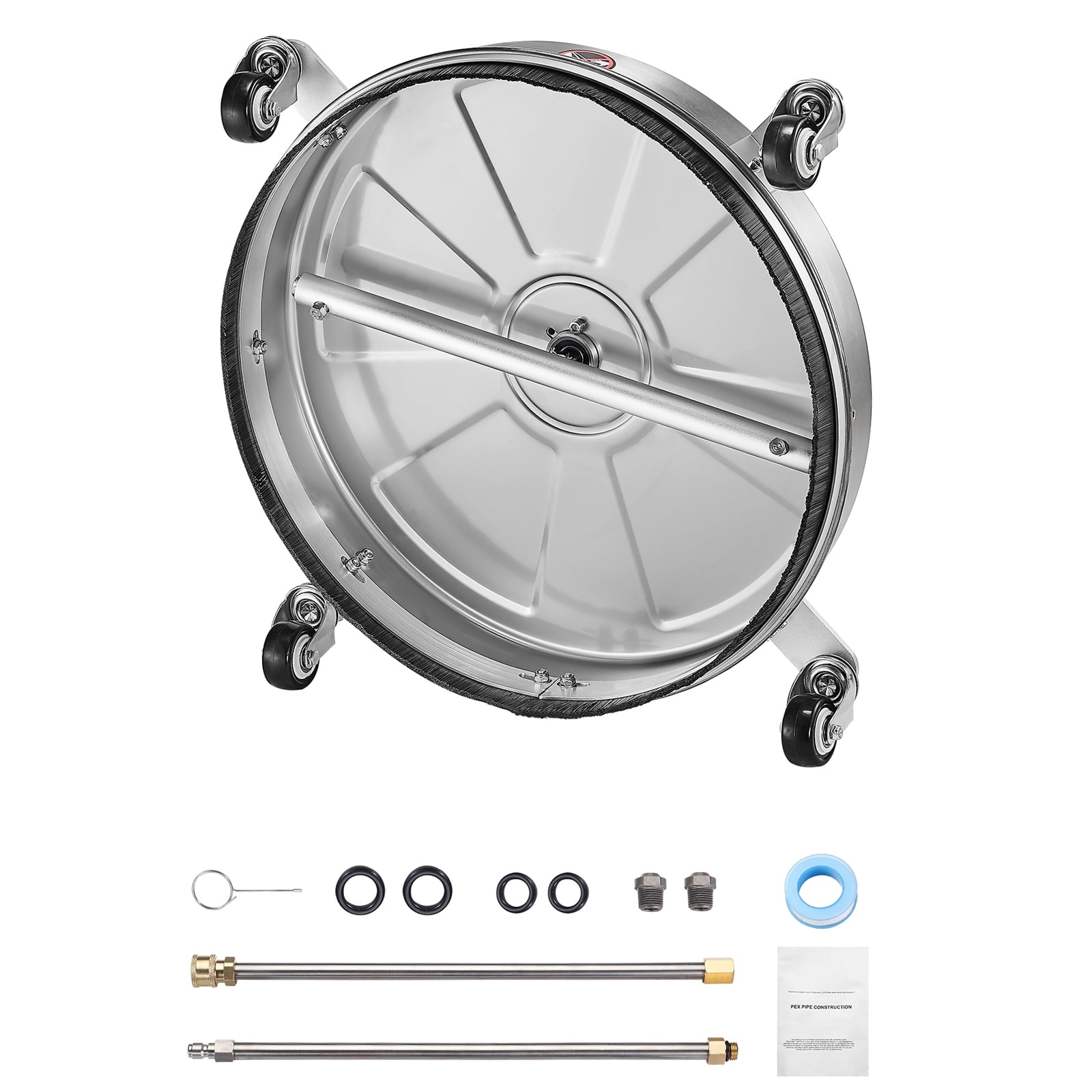 KFFKFF 18" Surface Cleaner for Pressure Washer, Stainless Steel Attachments with Quad-Wheel Design, Capable of 4000 PSI Maximum, 1/4 Quick Connect, Includes 2 Spray Nozzles and 2 Extension Wands