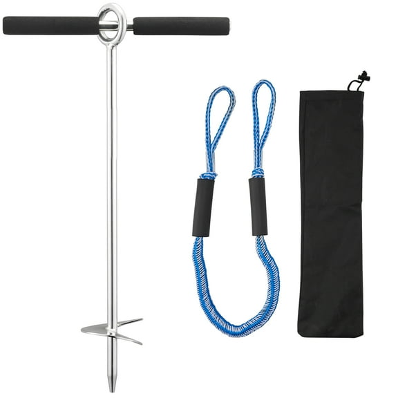 KFFKFF 18-inch Stainless Steel Sand Anchor with Spiral Blade, Screw-In Design for Securing Watercraft on Beaches and Sandbars