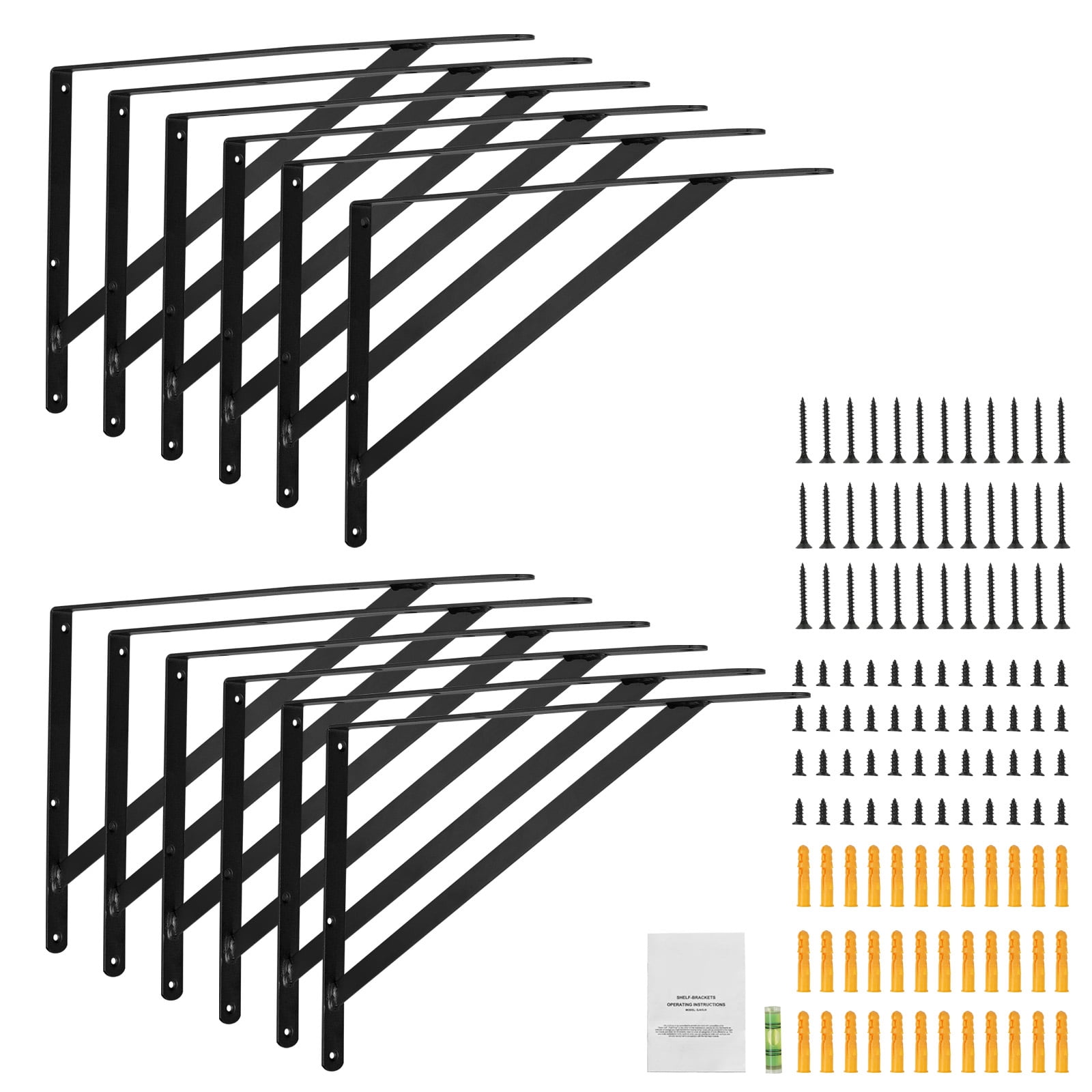 KFFKFF 18 x 12 in Shelf Bracket Set, 12 Pieces, Durable Floating Shelf Supports, Heavy-Duty Steel Triangle Brackets, 3mm Thick Matte Black Finish, Supports up to 160 lbs