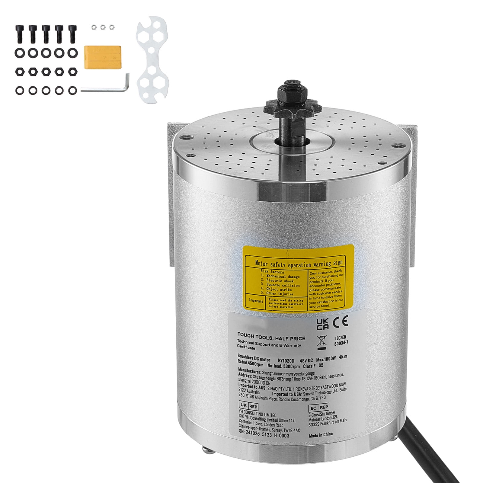 KFFKFF 1800W Electric DC Brushless Motor, 48V 4500rpm Motor for Go Kart, Electric Engine for Dirt Bike, E-Bike Motorcycle Scooter DIY