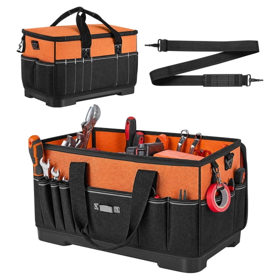 KFFKFF 19.1-Inch Tool Bag with 33 Pockets, Portable Organizer for Tools, Water-Resistant Base, Zipper Closure, Adjustable Shoulder Strap, Ideal for Storage and Transport