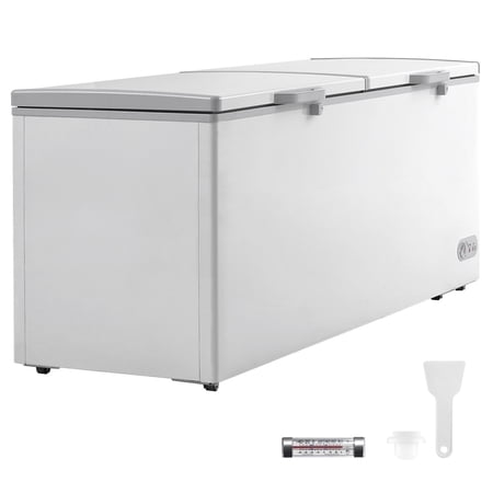 KFFKFF 19.8 Cu.Ft Commercial Chest Freezer, 561L Deep Freezer with Dual Lock Lids, 7-Level Temp Control, LED Light, 4 Removable Baskets & 6 Rolling Wheels for Home Garage